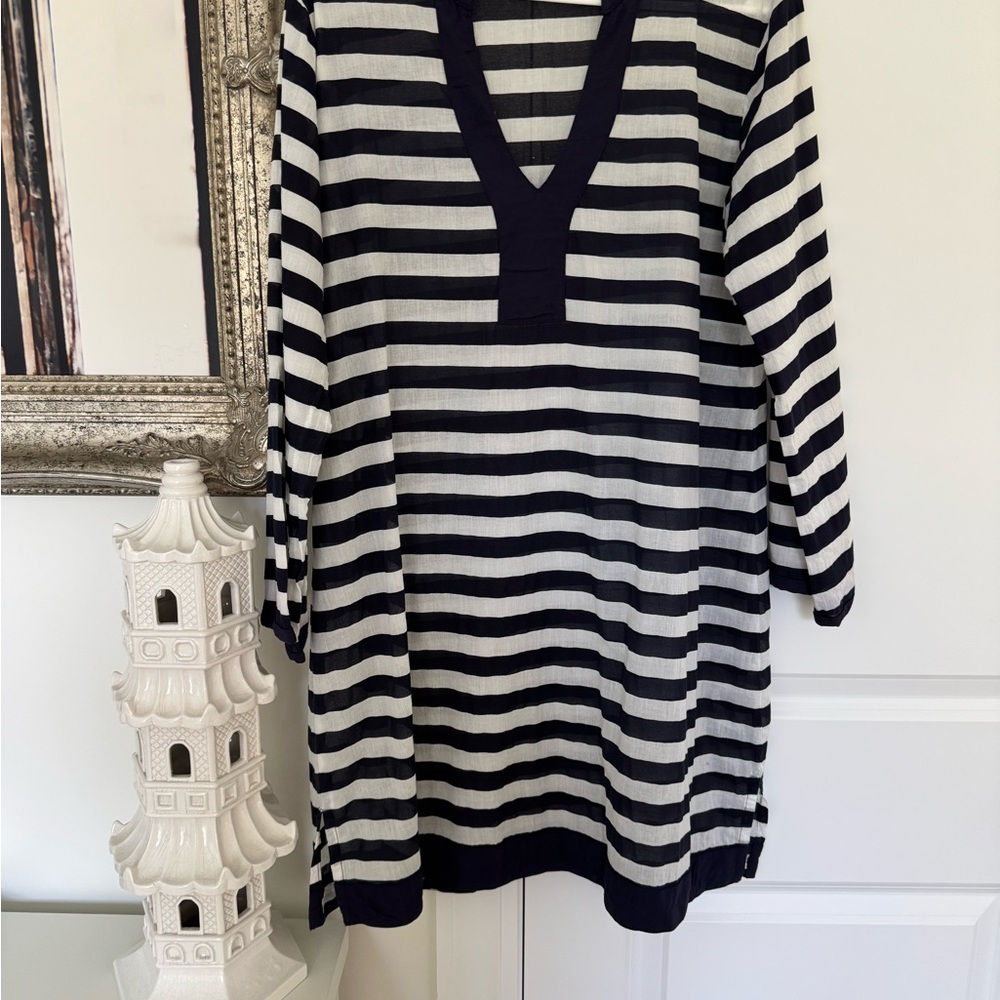 Debbie Katz Navy and White Coverup with Nautical Stripes
